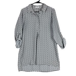 Pleione Womens Shirt Multicolor Button Down Roll Tab Geometric Tunic Henley M